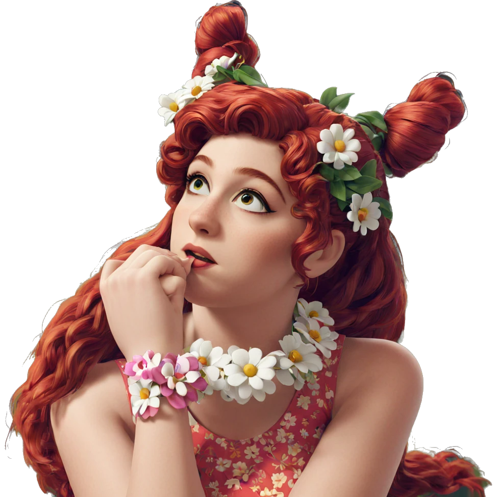 red haired girl with flowers emoji