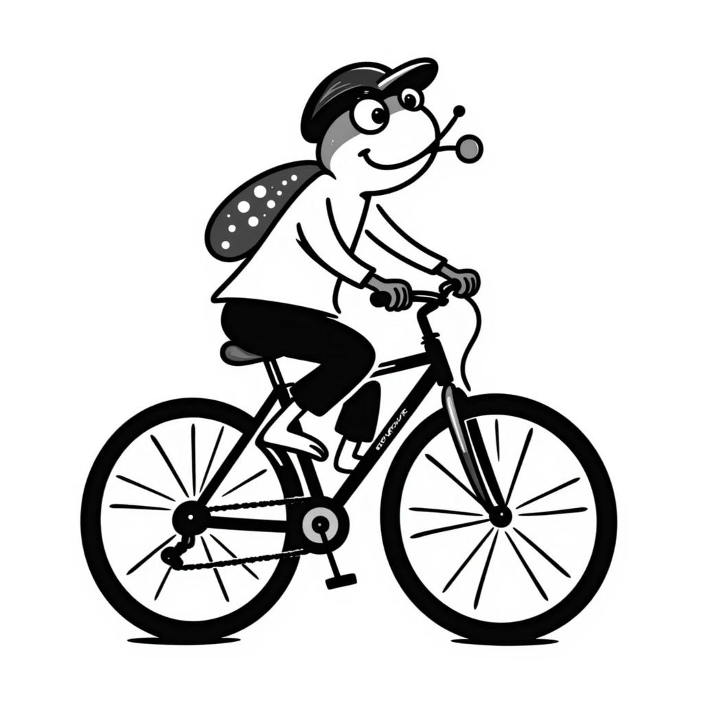 a frog riding a full suspension mountain bike, hand drawn doodle style emoji