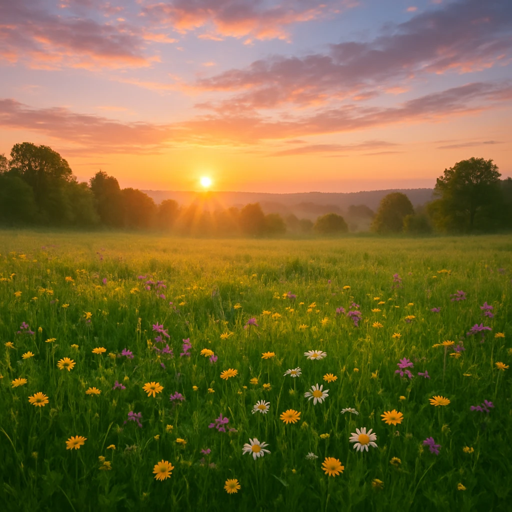 nature theme: sun rising over a meadow emoji