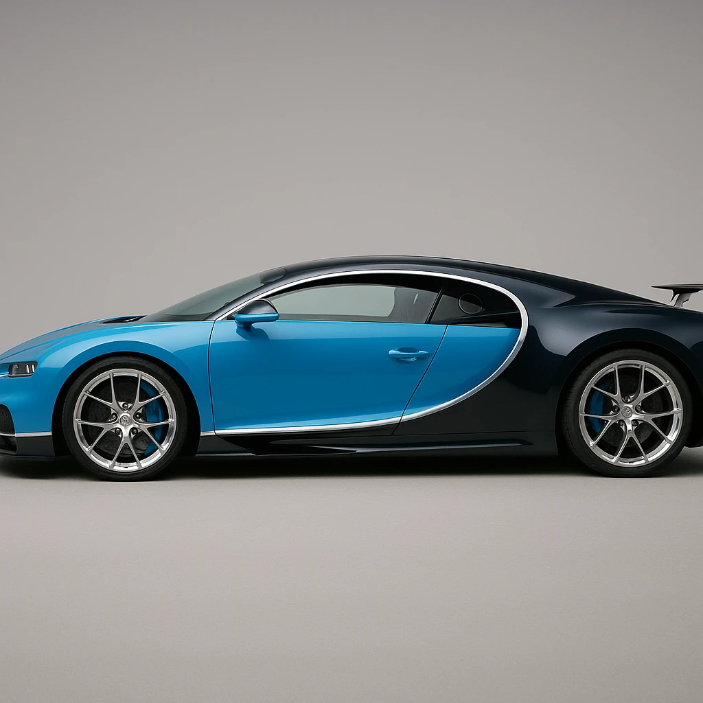 Bugatti Chiron side profile sleek design blue and black color scheme emoji