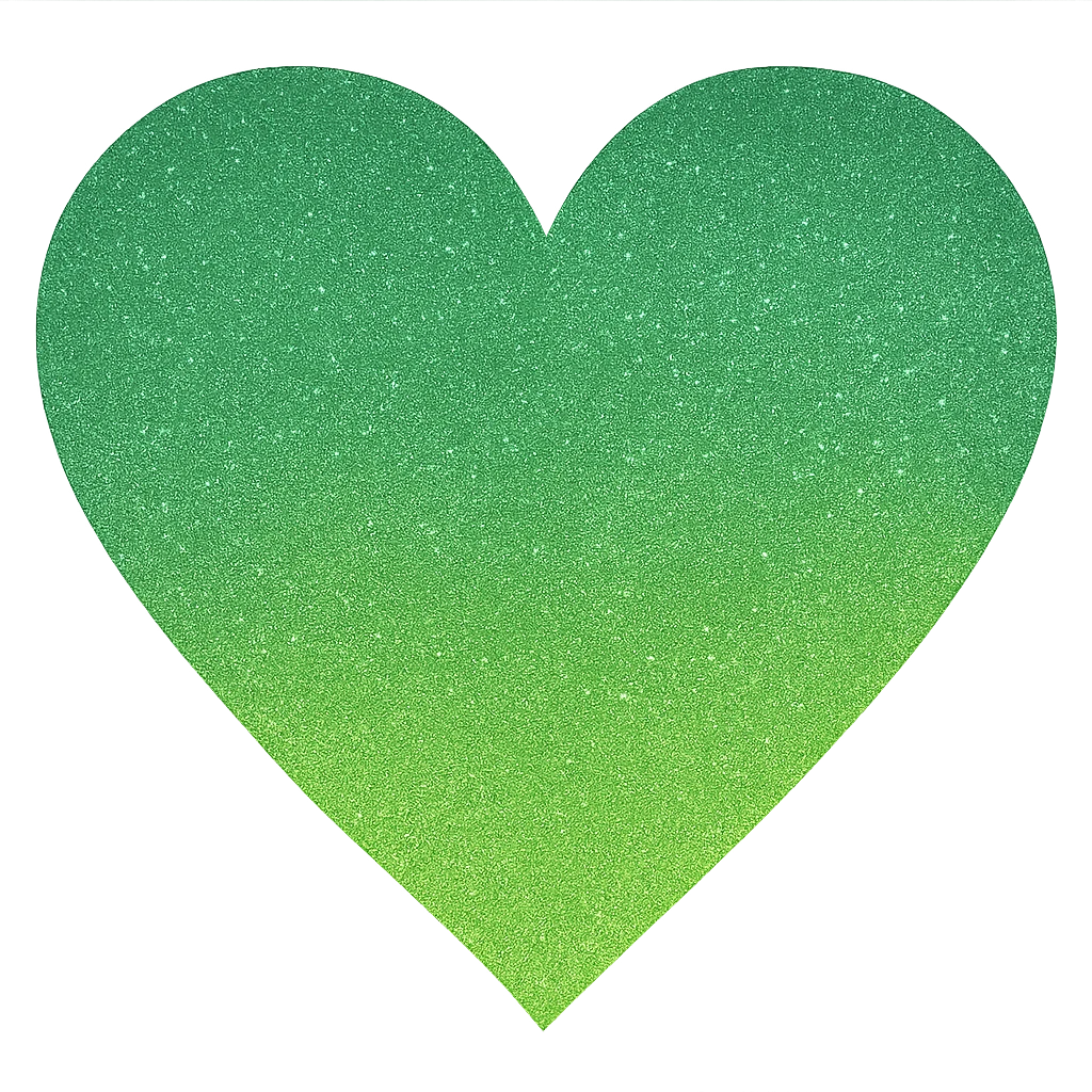 Edit the glittery blue color heart with a subtle gradient and no border to a glittery green color heart with a subtle gradient and no border. Keep the background transparent. Maintain the glittery texture and subtle gradient effect in green emoji