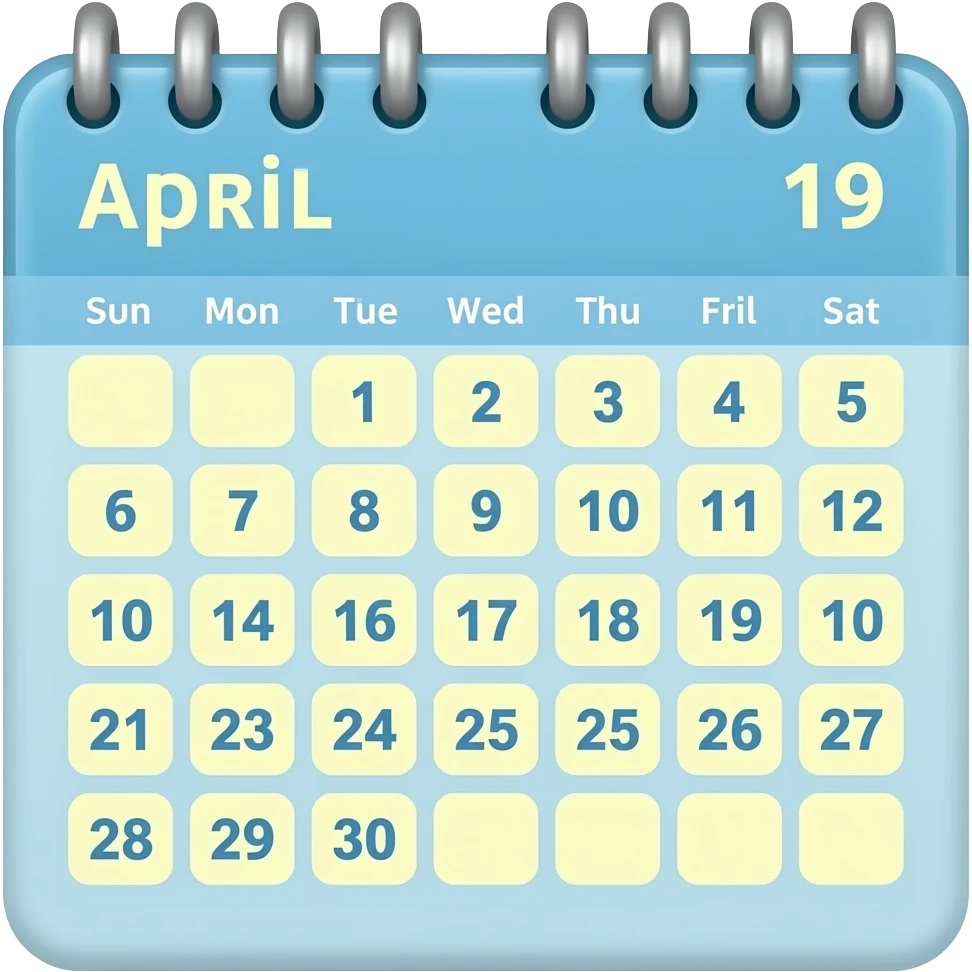 soft blue yellow calendar 19th april birthday, transparent background inspired by barbie colour pallete emoji