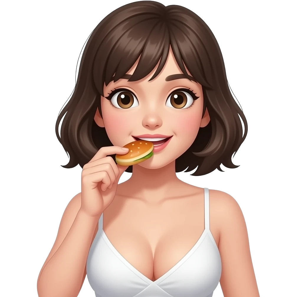 cute girl with big cleaveage eating food emoji