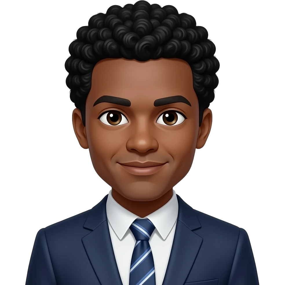 dark skin afro man with tie emoji