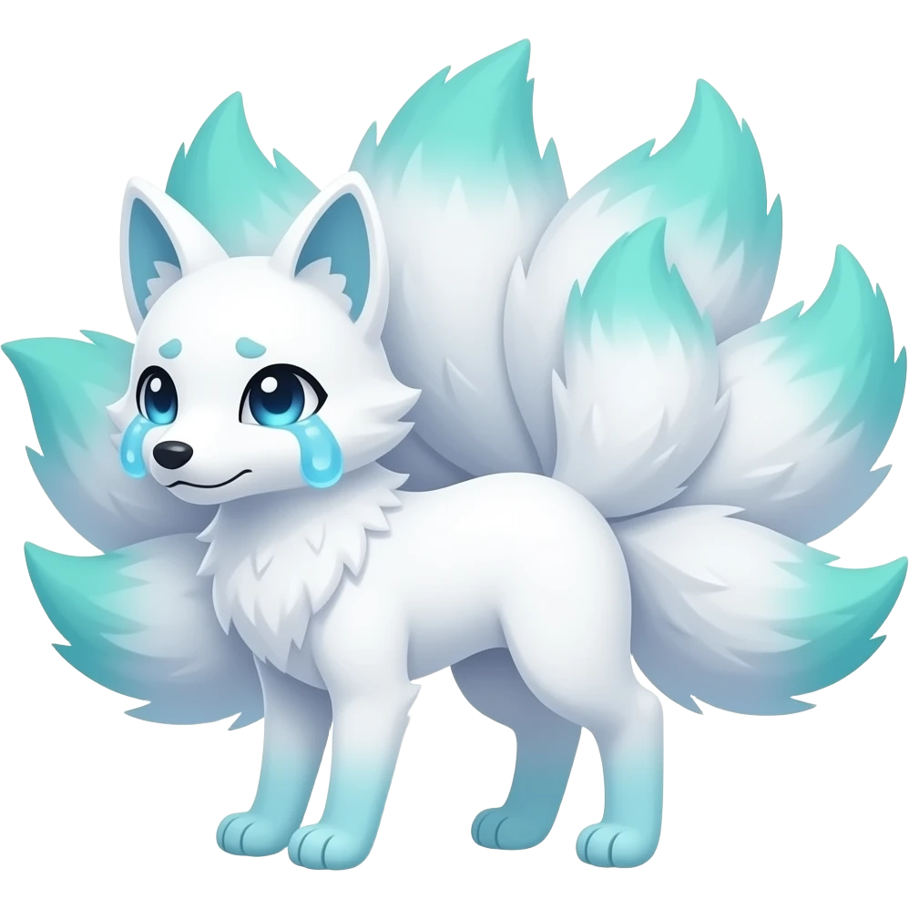 White with patterns blue green ombre tips and paws kitsune nine tails crying emoji
