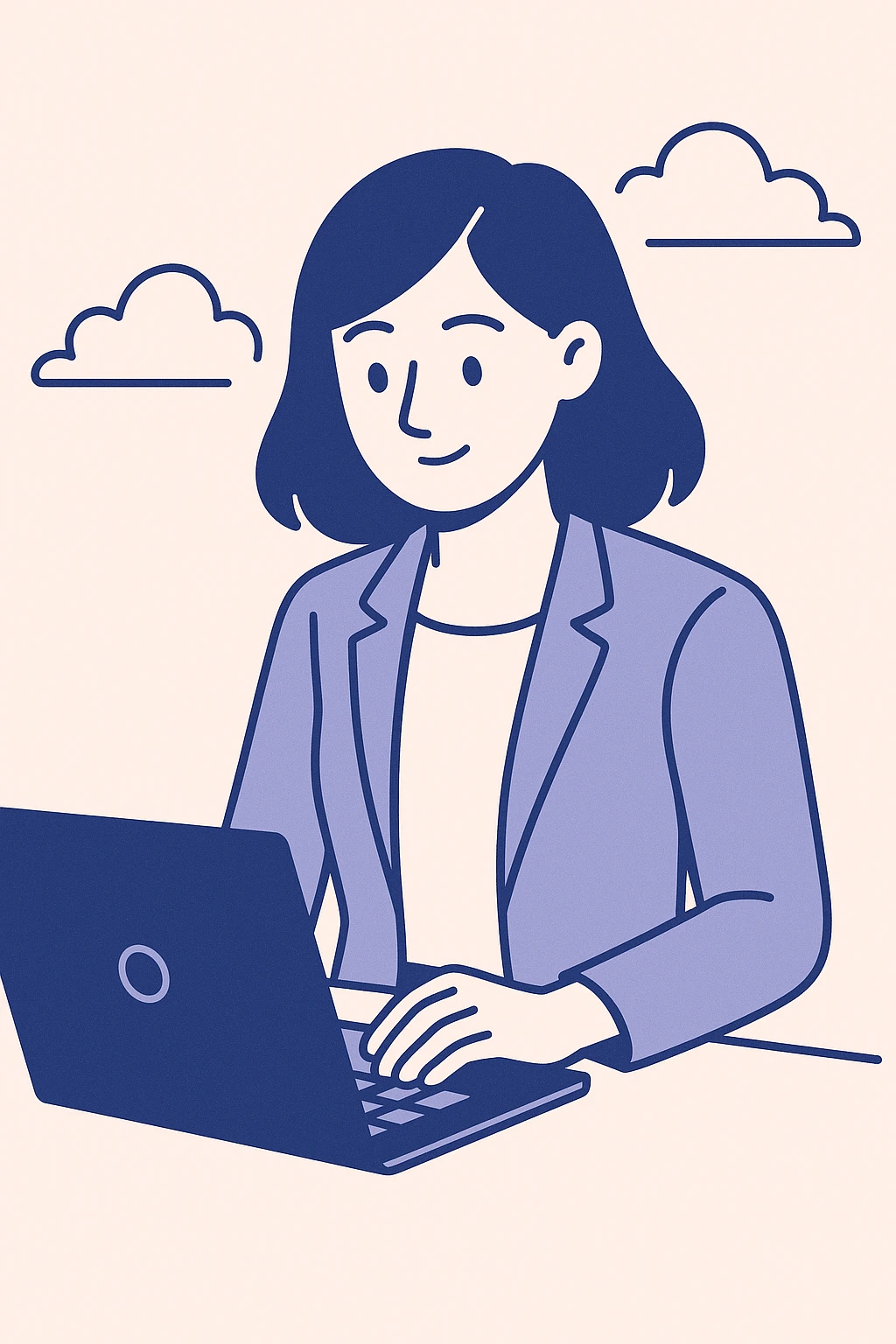 office girl typing on a laptop, minimalist flat style emoji