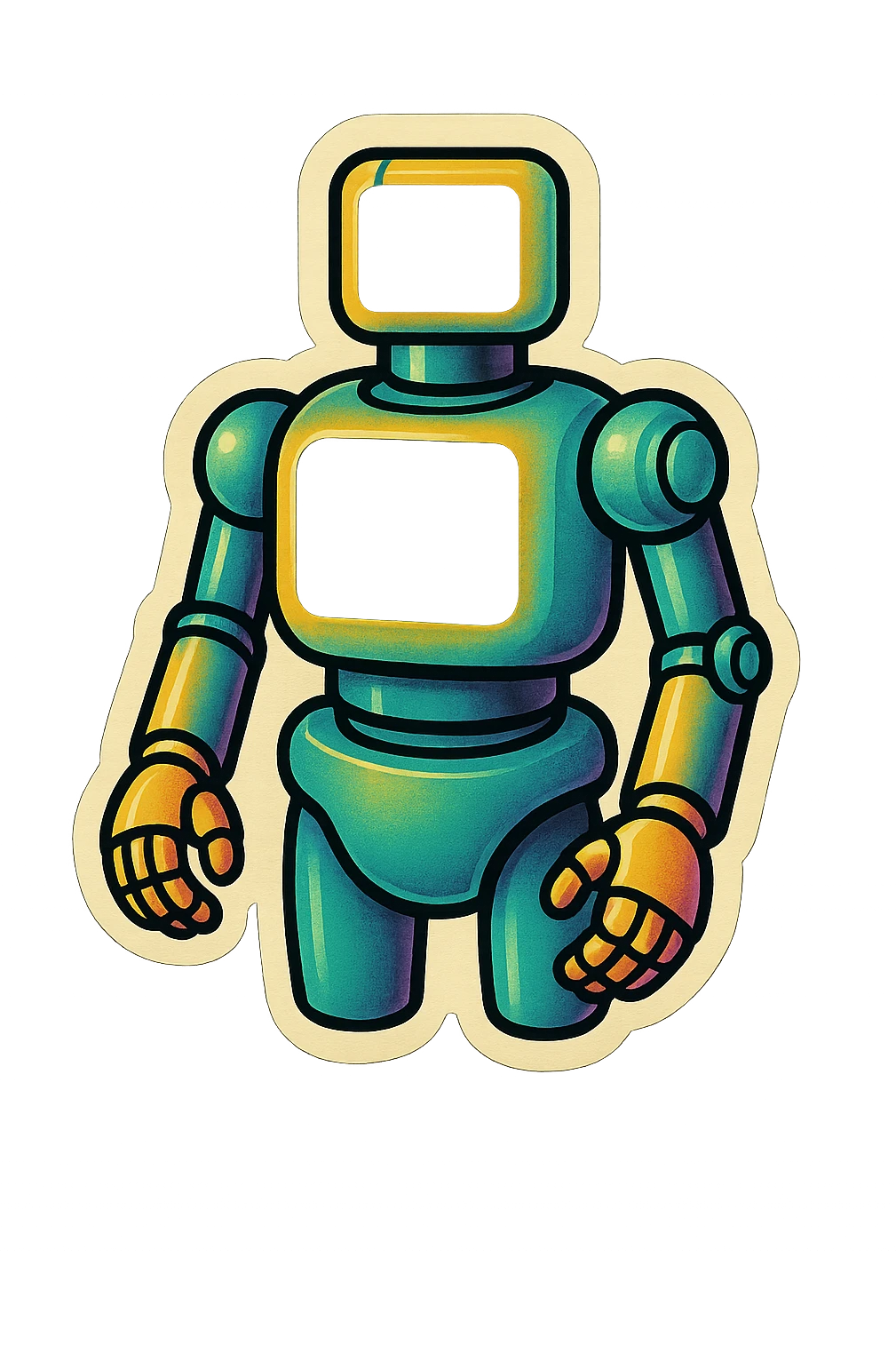 bureaucrat robot with no head. black screen is in chest emoji