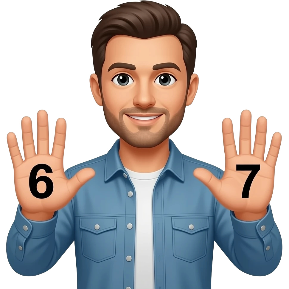A guy sticking his hands out with  6 and 7 on his hands emoji