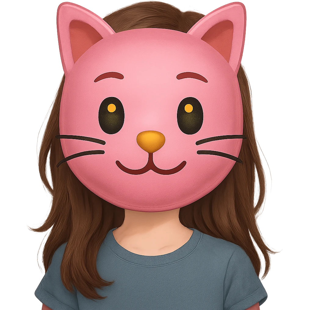 face with pink cat mask emoji, digital illustration girl, remove background emoji