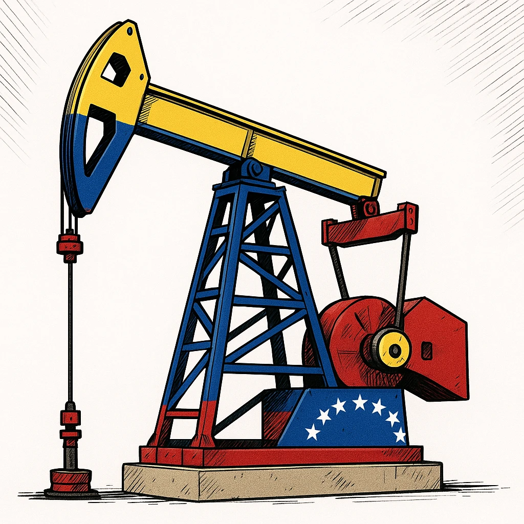 Сгенерируй мне нефтекачалку на однородном фоне, расскрашенную во флаг венесуэлы, в стиле японского комикса emoji