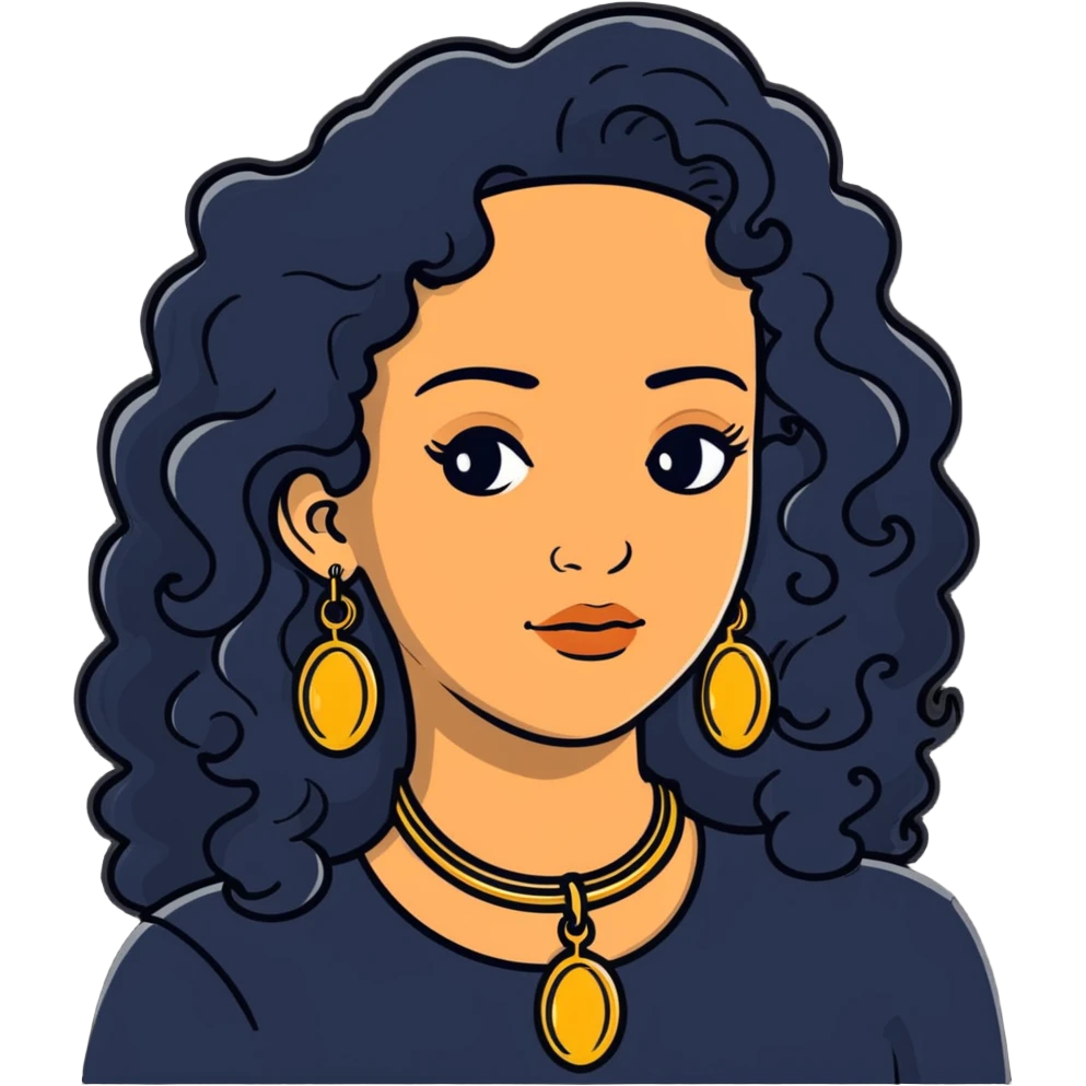 attractive Greek woman with long curly hair and light skin wearing gold hoop earrings and a gold necklace emoji