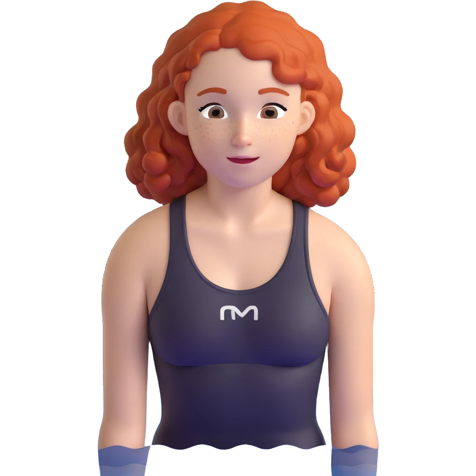 thin 18-year-old white female athlete swimmer with curly red hair about to enter a pool emoji