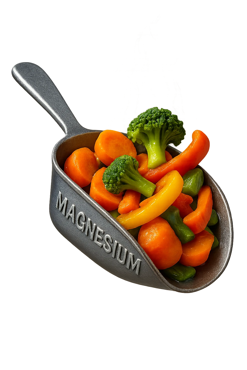 BOCCETTA DI MAGNESIO E VERDURE COTTE FLUTTUANO IN ARIA, IPERREALISTICA 4K emoji