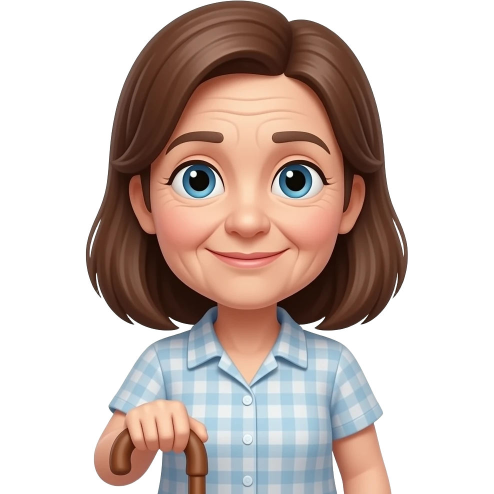 Old lady with brown hair with walking stick emoji
