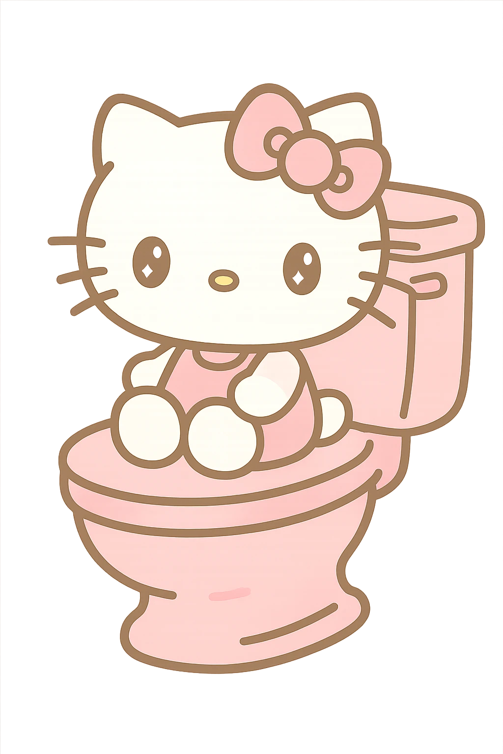 a pink toilet with Hello Kitty sitting, kawaii style emoji