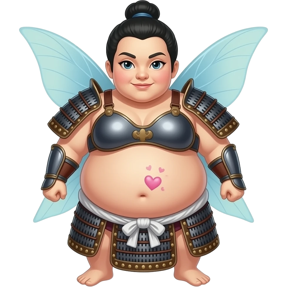 A fairy sumo warrior,with big bloated belly,draws love hearts on her bellybutton. emoji