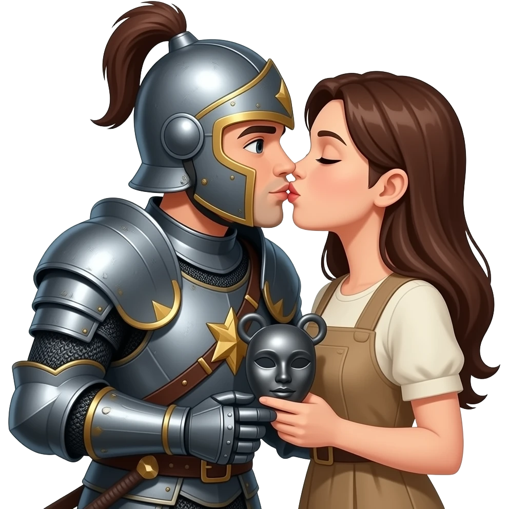 A fighter worior man kissing with his girlfriend take mask to the warior emoji