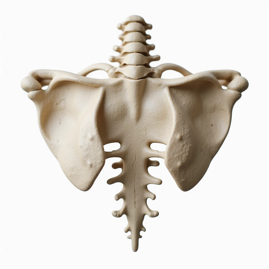 detailed anatomical scapula, isolated on white background, realistic style, superior view emoji