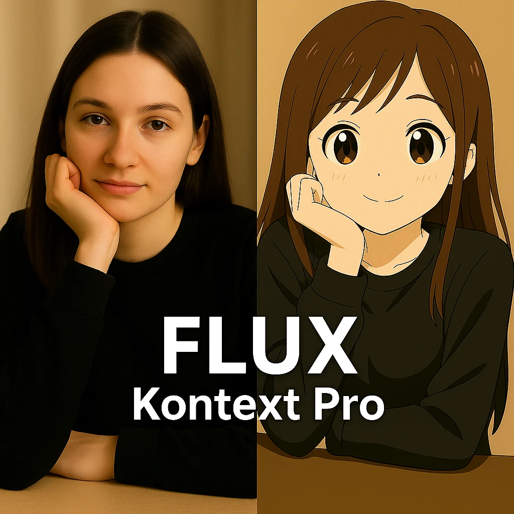 same similar image but chnage the text to "Flux Kontext Max", change people and pose too emoji