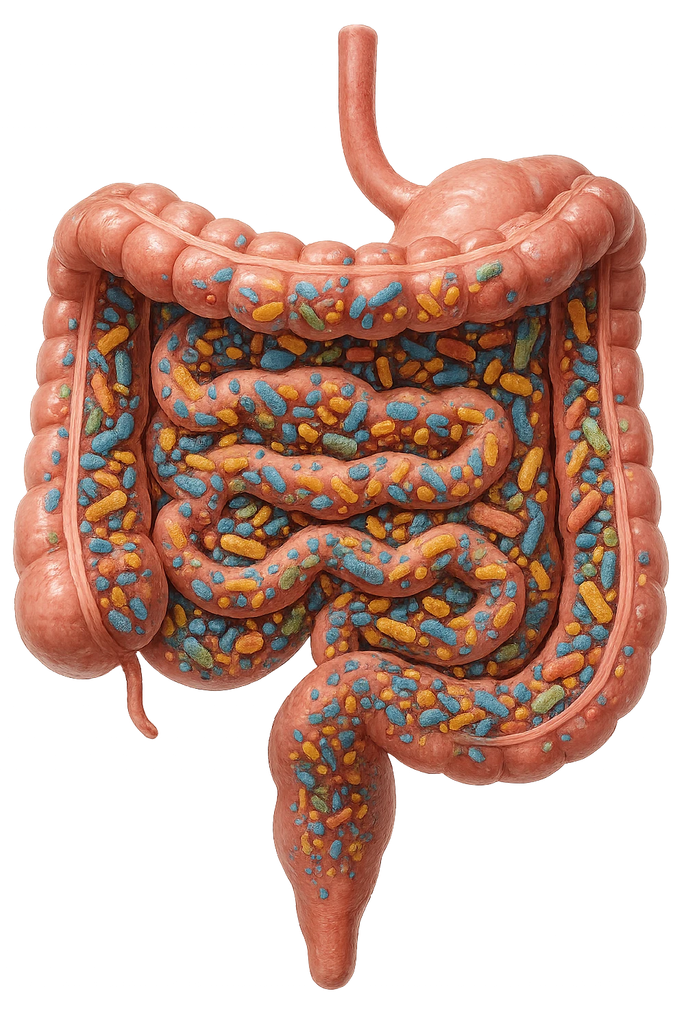 INTESTINO UMANO ANATOMICO CON ALL'INTERNO PIENO DI BATTERI INTESTINALI, IPERREALISTICO 4K emoji