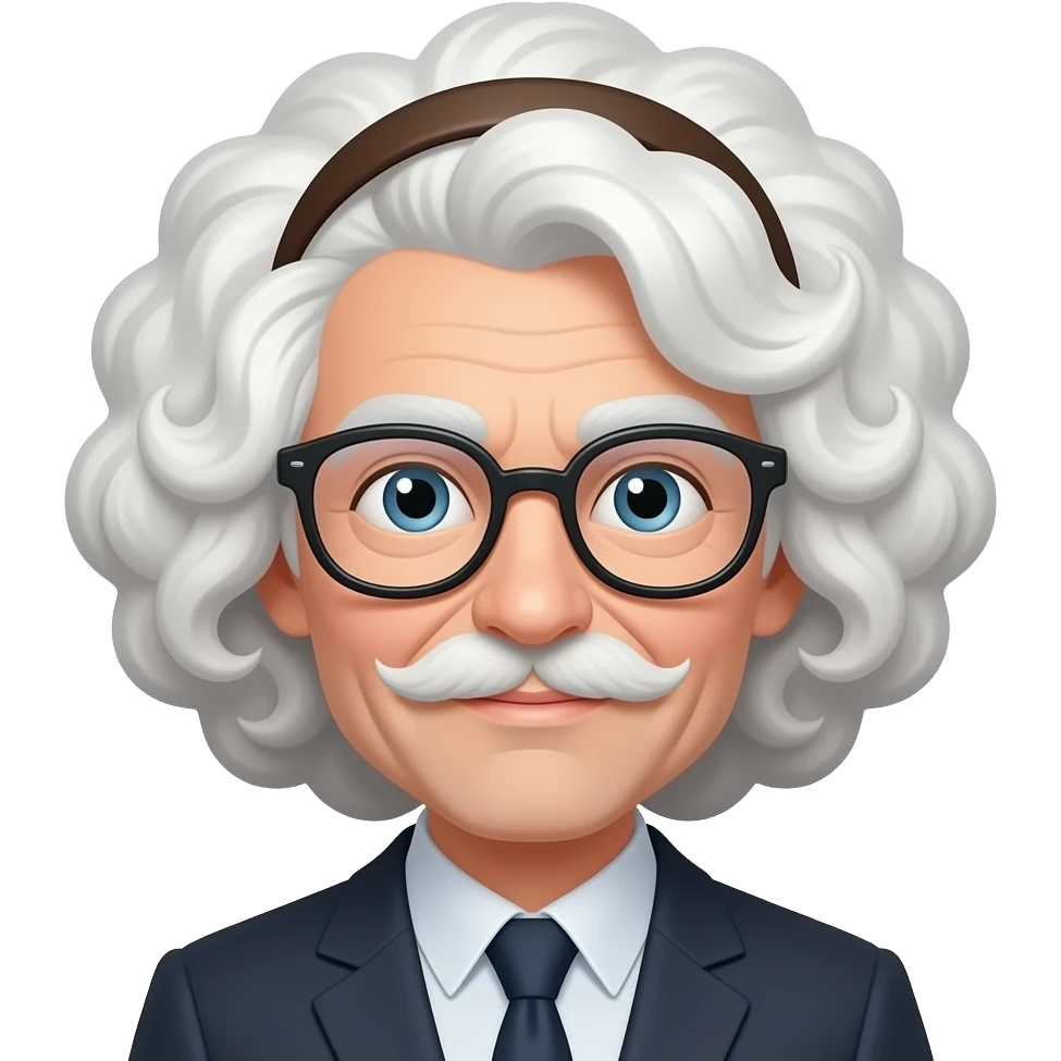 change this professor into heavy curly white hairs with head band and wear glasses emoji