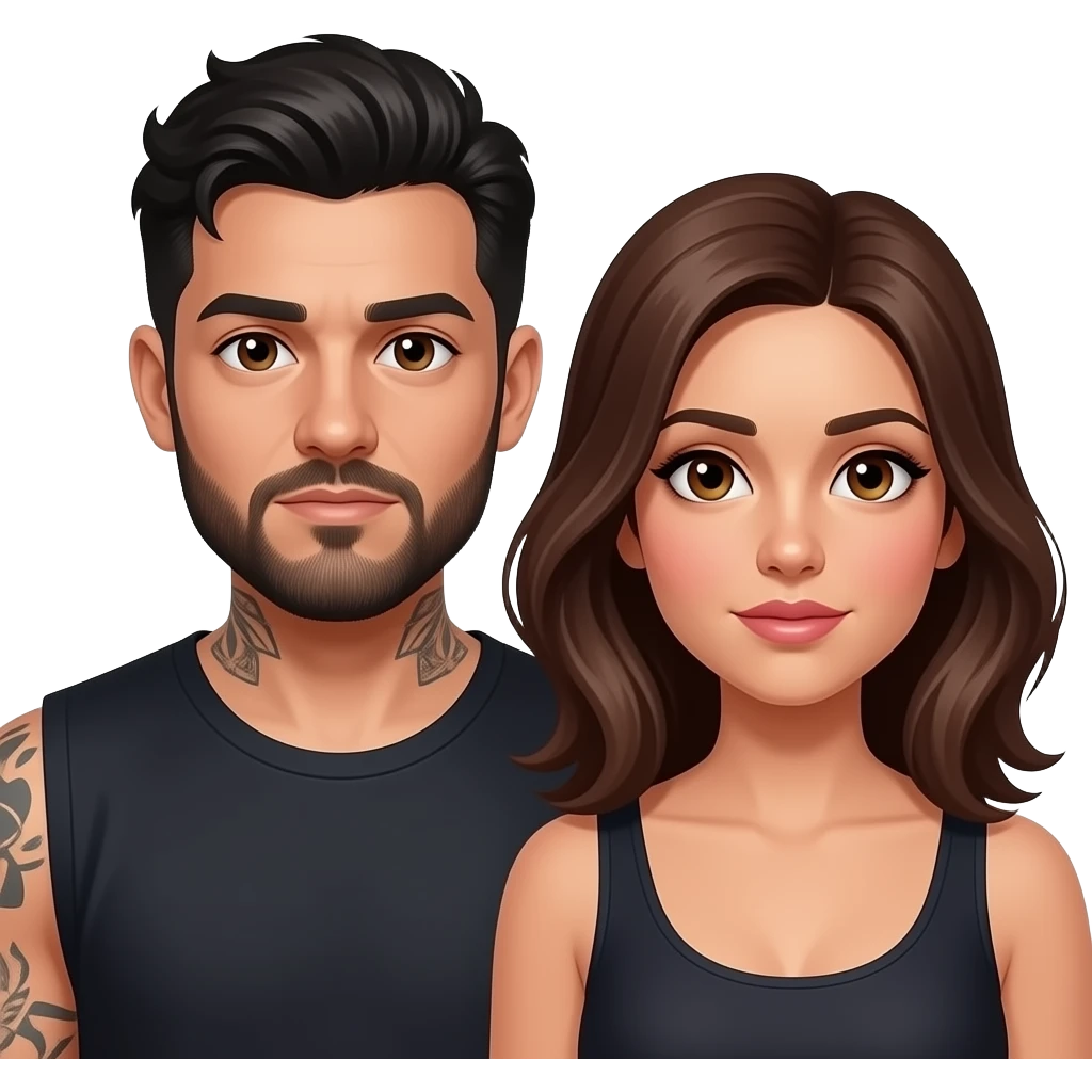 A really, really sad Latino couple man has a beard, medium hair and tattoos and his wife is beautiful with hazel eyes and shoulder length brown hair and their relationship is broken emoji