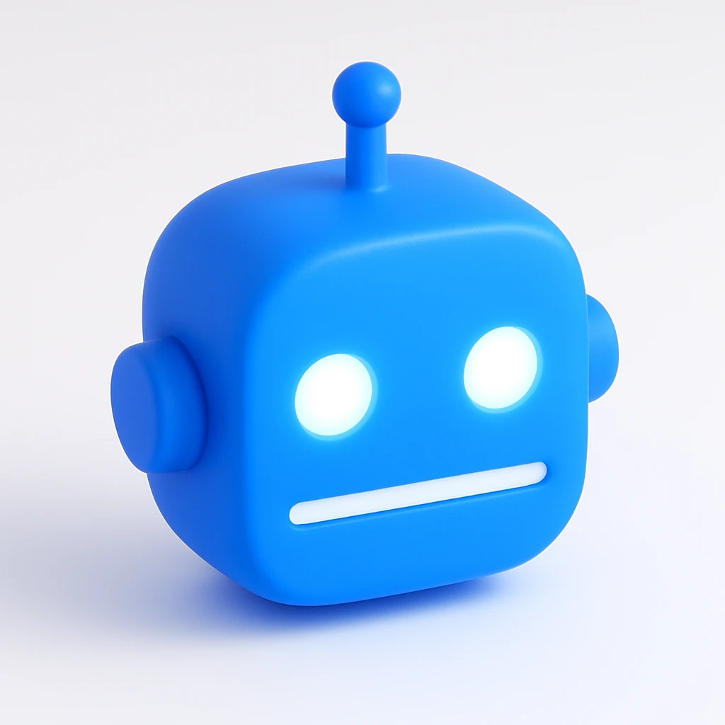 blue 3D robot head with glowing eyes emoji