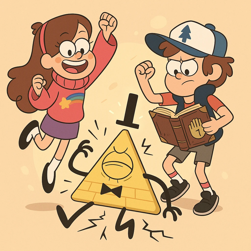 Mable and Dipper defeat Bill Cipher emoji
