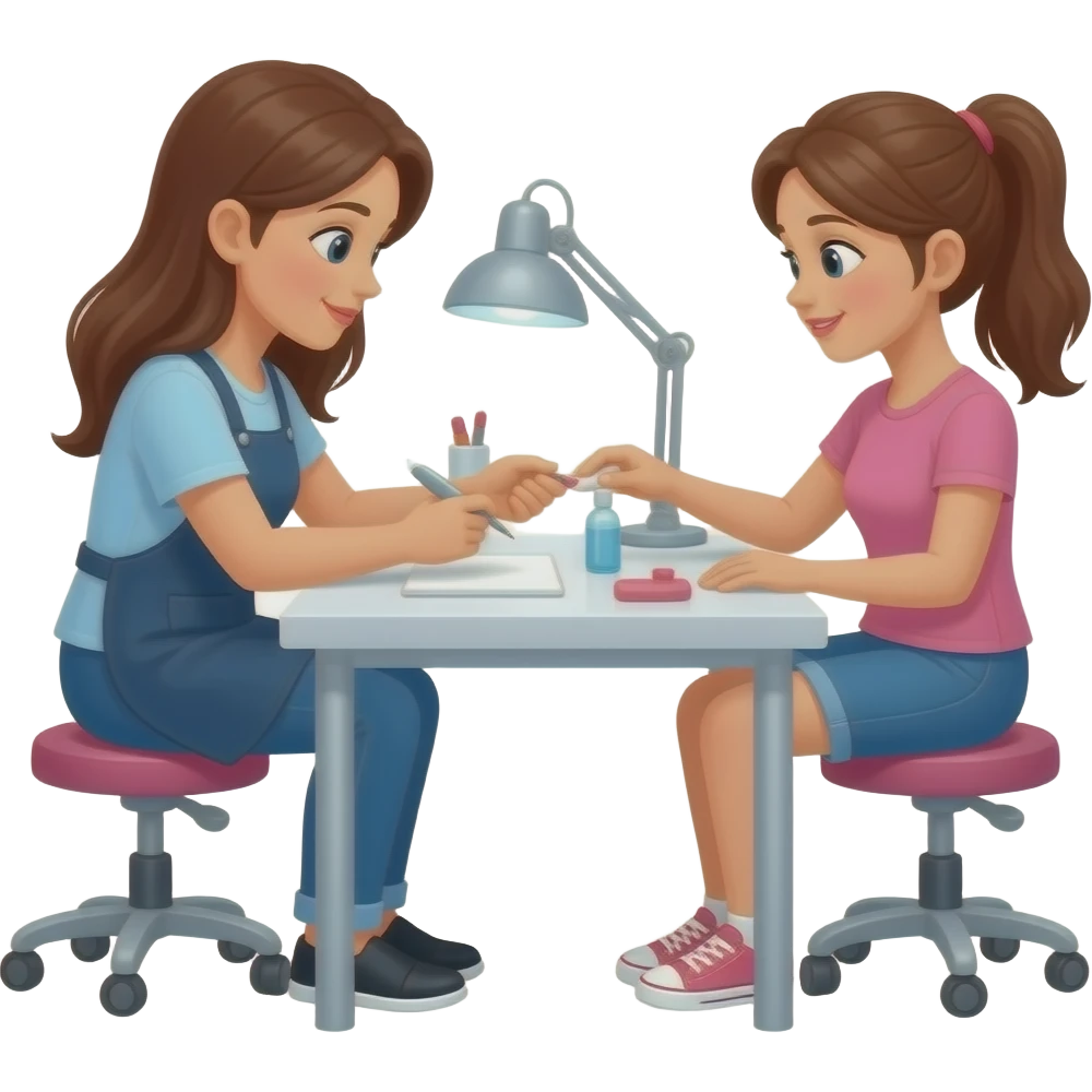 Nail rech working on a girl with a table between them emoji