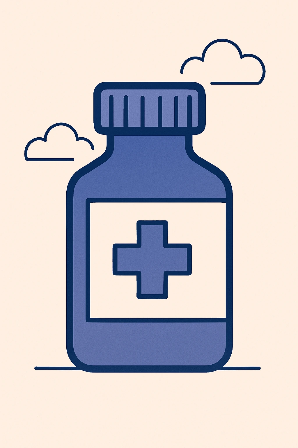 pharmacy bottle with label, stylized, clear medical theme, simple shapes emoji