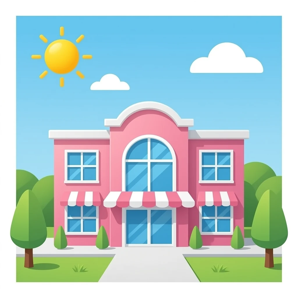 blue pink  mall building, transparent background inspired by barbie colour pallete emoji