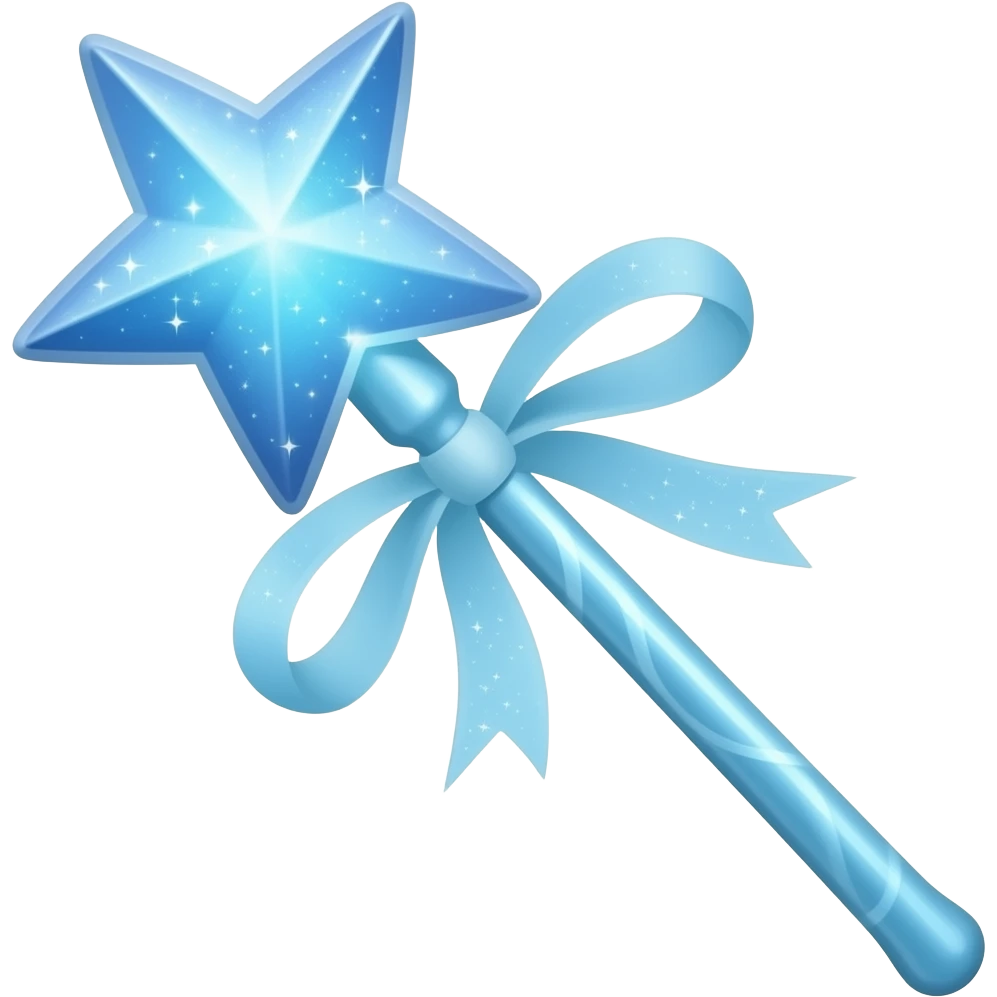 Light blue starry light blue ribboned magic wand glowing emoji