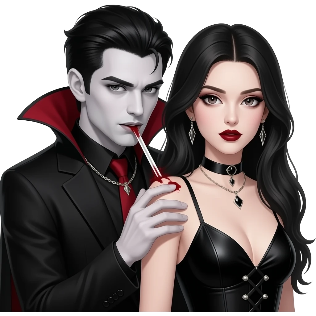 Sexy gothic vampiric man biting the shoulder of sexy gothic woman emoji