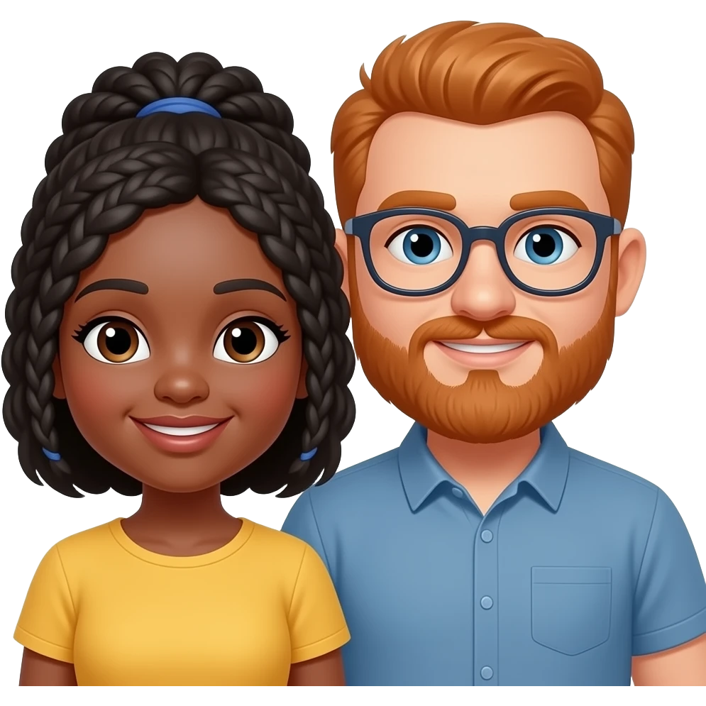 Black girl and orange  chubby head guy with beard  couple emoji