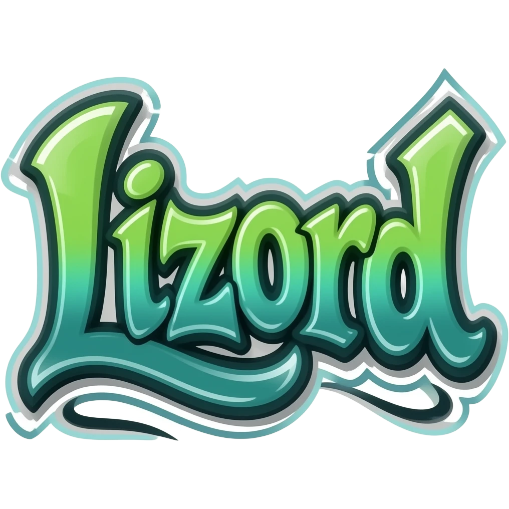 graffiti green metálico y 3D al estilo Cyber write "Lizord" png background with hrome effect and emoji
