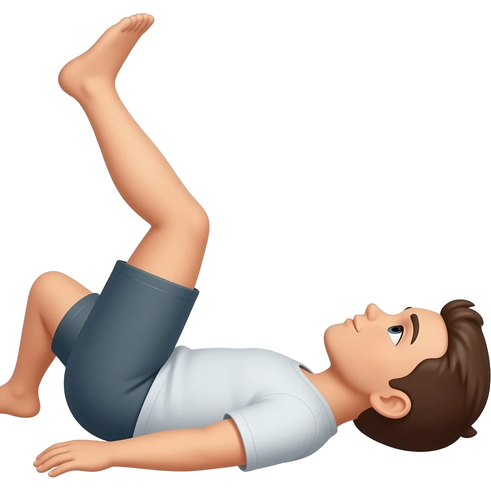 one knee up 45 degree. the other knee is down on the ground lying on back. from side emoji