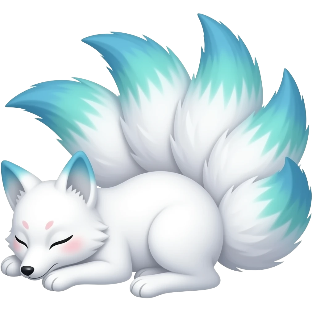 White with patterns blue green ombre tips and paws kitsune nine tails sleeping emoji