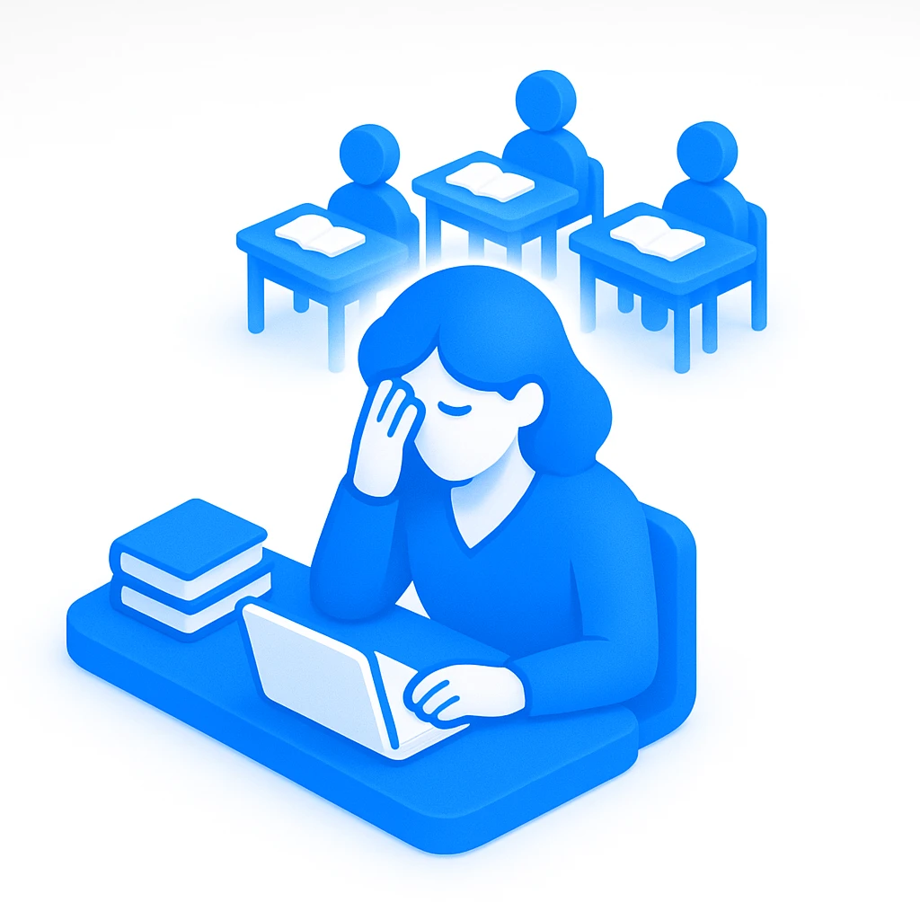 exhausted teacher in a bustling classroom emoji