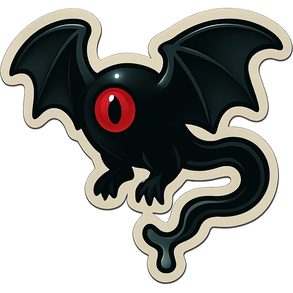 an all black reptilian bat-like creature. One cyclopian red eye in its face. no visible mouth or ears. 2 hind legs with claws. has a long tale with a stinger that drips green poison. no ears. no horns. no arms. emoji