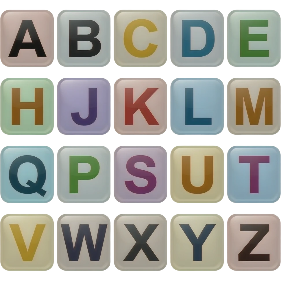 bảng chữ cái tiếng anh với mã màu ffffoo emoji