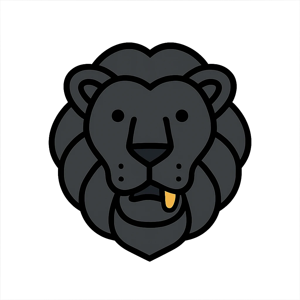 a black lion with a gold tooth, color outline icon style emoji
