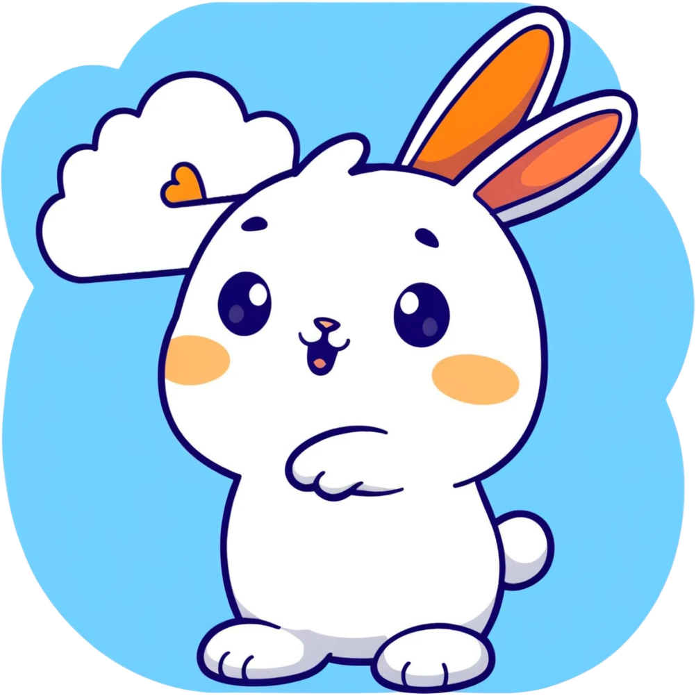 full-body pastel blue bunny with cloud, blowing a kiss with sparkles emoji
