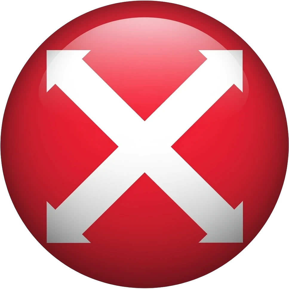 Red filled circle with white X, arrow on end points of X emoji