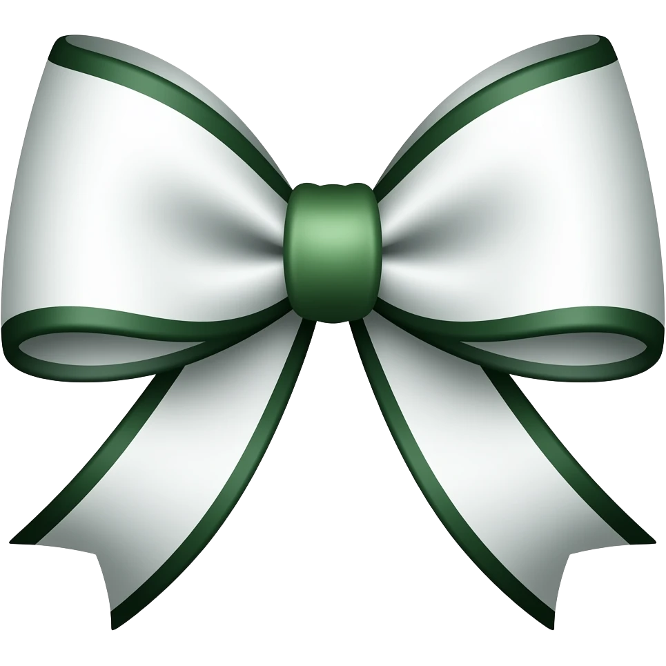 white bow with dark green accents emoji