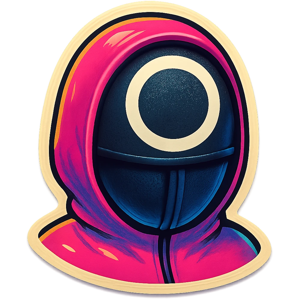 retro sticker style icon of the Squid Game circle guard mask, bold and playful emoji