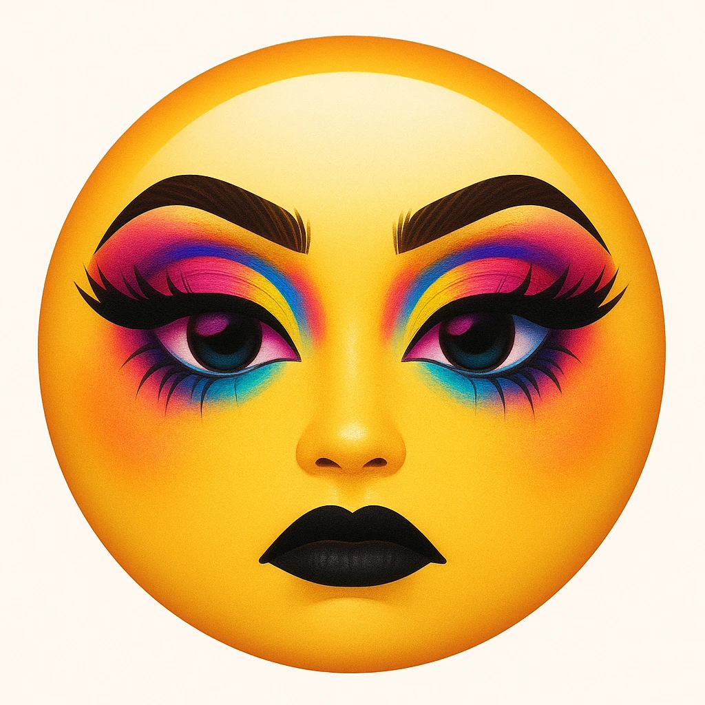 yellow face emoji with dramatic cut crease eyeshadow emoji