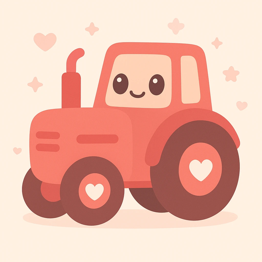 red tractor with white heart emojis on the wheels, charming and friendly emoji
