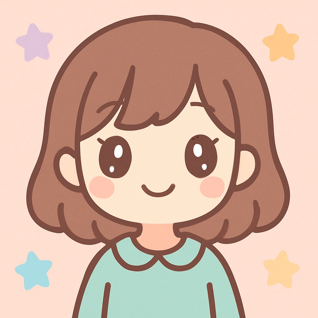 kawaii anime girl with brown hair, smiling, pastel colors emoji