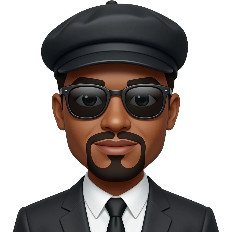 African American Beatnik 1950's with a mustache, goatee, sunglasses, and a beret emoji