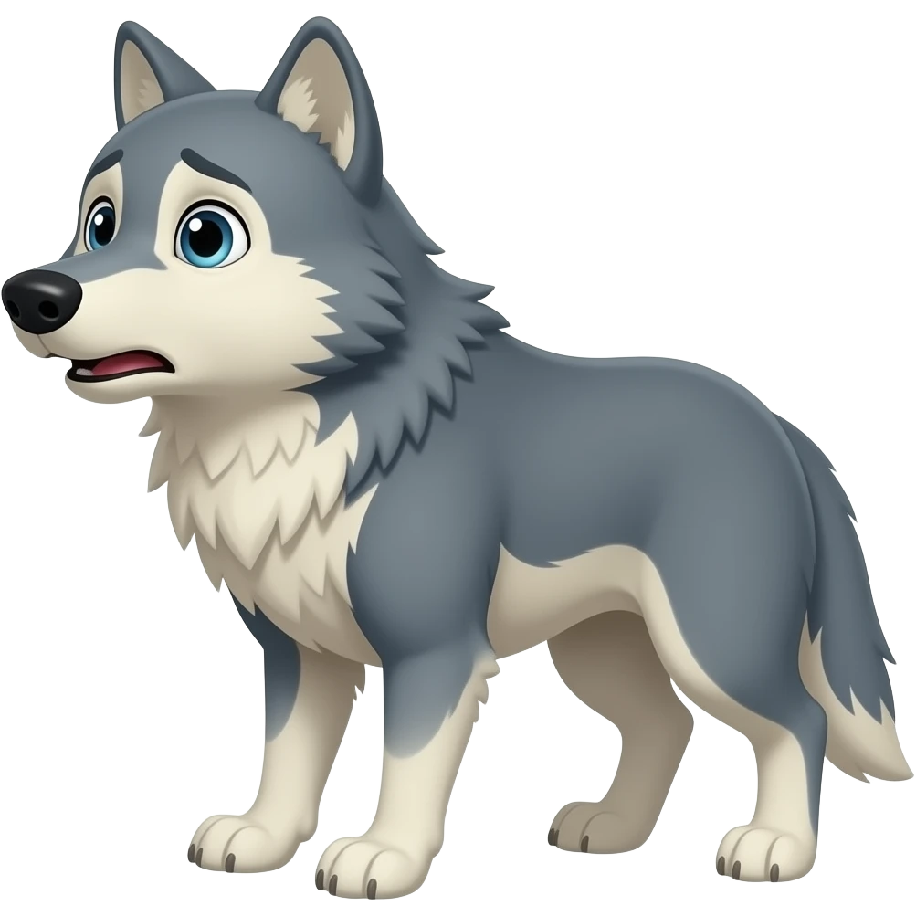 lobo asustado animado pero de pie y que tenga dos patas emoji